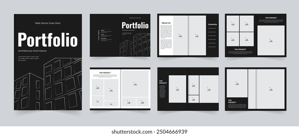 Architecture portfolio interior portfolio or real estate portfolio template design black and white template