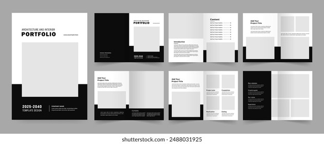 Architecture portfolio or portfolio layout template design, Black and White Portfolio Layout