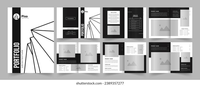 Architecture portfolio or portfolio template design, interior portfolio, business portfolio.