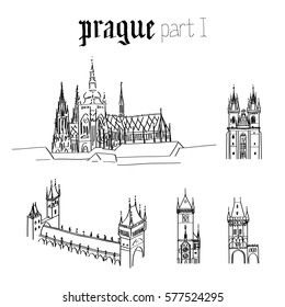 Architecture of Prague, part I. Tyn Church, Charles bridge, St. Vitus Cathedral, Powder Tower, Orloj astronomical clock