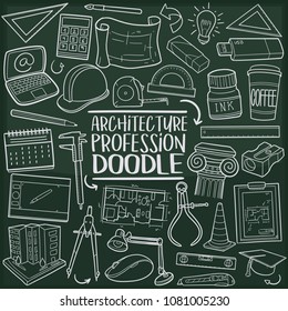 Architecture Profession Doodle Line Icon Chalkboard Sketch Hand Made Vector Art.