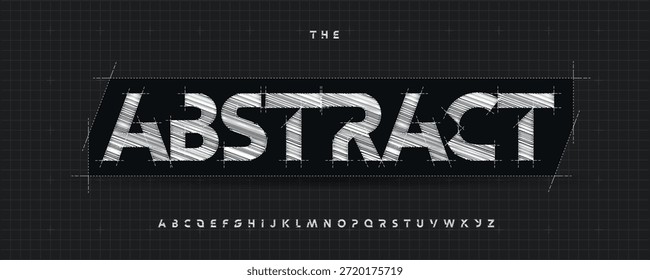Proyecto De Arquitectura Logo De Fuente Abstractas Alfabeto Vector Blueprint Letters Set Cutout Tipografía Geométrica, Dibujo Técnico Texto De Título Tipográfico, Titular, Logotipo, Fuentes De Arquitecto. Tipografía de Vector