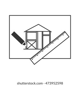 architecture project design house building sketch plane  ruler pencil vector illustration