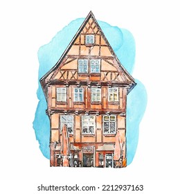 Architecture quedlinburg germany watercolor hand drawn illustration isolated on white background