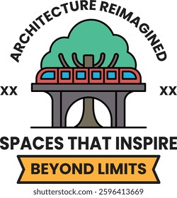 Architecture reimagined spaces that inspire beyond limits. A train and a tree, with the train being red and blue. The train is on top of a bridge, and the tree is below it