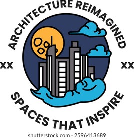 Architecture reimagined spaces that inspire. A city skyline with a moon in the background