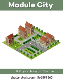 Architecture retro isometric 3D city historic educational buildings. Public university or library school government. Build your town of web objects collection.