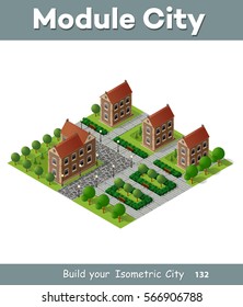 Architecture retro isometric 3D city historic educational buildings. Public university or library school government. Build your town of web objects collection.