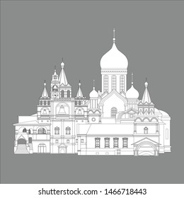 The architecture of the Savvino Transfiguration Monastery in the town of Zvenigorod, Moscow Region