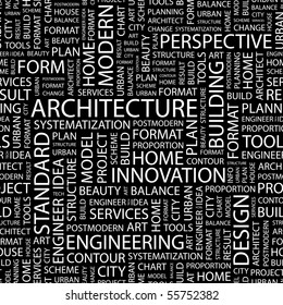 ARCHITECTURE. Seamless vector background. Illustration with different association terms.