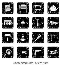 Architecture set icons in grunge style isolated on white background. Vector illustration