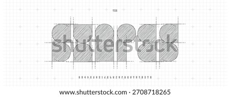 Architecture Shapes Font Logo Alphabet Vector Blueprint Letters Set Typography, Technical Draw Typographic Design Title Text, Poster Headline, Type Symbol Logotype, Architect Fonts. Vector Typeface