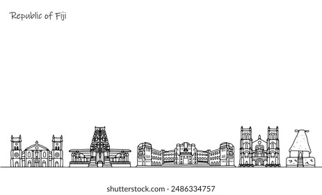 Architecture and sights of the Republic of Fiji. Cityscape of the Pacific State. Vector illustration on the theme of tourism.