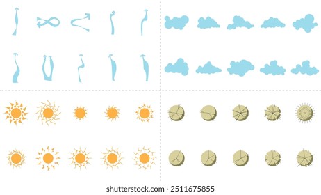 arquitetura local análise símbolo ícone elemento desenho gráfico plano isolado vetor. arquitetura elemento linha sol vento som sol caminho vegetação.