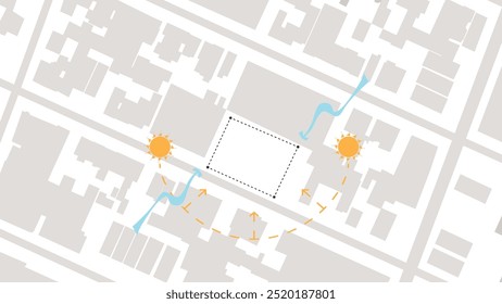 arquitetura local análise símbolo ícone elemento desenho gráfico plano isolado vetor. arquitetura elemento linha sol vento som sol caminho vegetação.