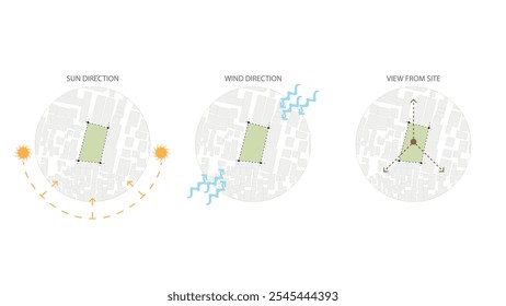 arquitetura local análise símbolo ícone elemento desenho gráfico plano isolado vetor. arquitetura elemento linha sol vento som sol caminho vegetação.