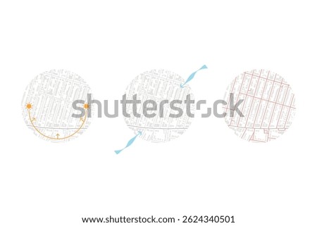 architecture site analysis symbol icon element drawing graphic flat isolated vector. architecture element line sun wind sound sun path vegetation.