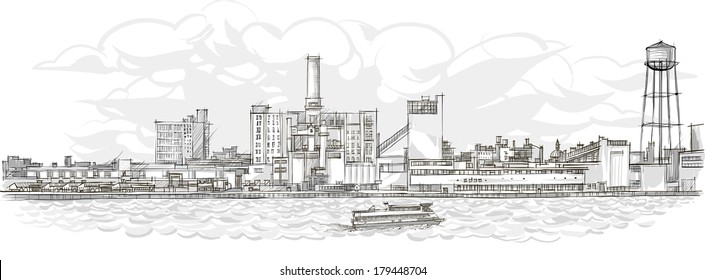 Architecture. Sketch. Drawing of building.City
