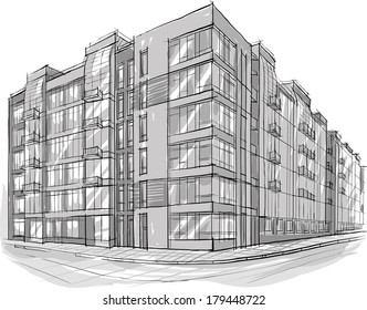Architecture. Sketch. Drawing of building.City