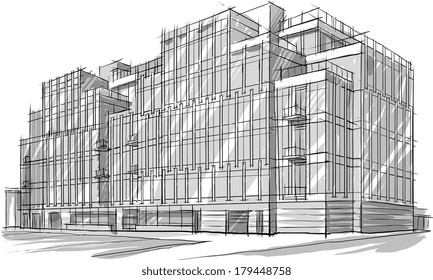 Architecture. Sketch. Drawing of building.City