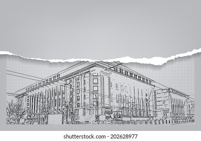 Architecture. Sketch. Drawing of building.City. Space for text (EPS10 Vector)