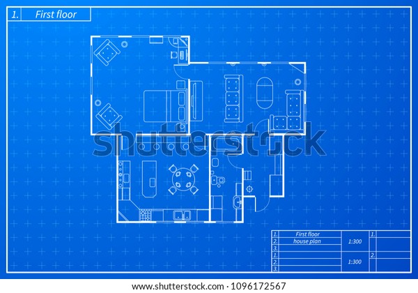 Architecture Sketch House Furniture Blueprint Plan Stock Vector ...