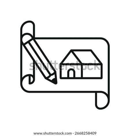 Architecture sketch icon in line style for urban planning, engineering, and project apps.