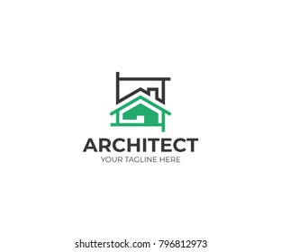 Architecture sketch logo template. House project vector design. Housing architecture design