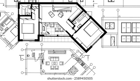 architecture sketch of a residential building 3d