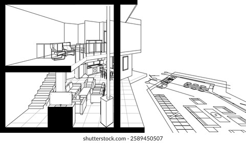 architecture sketch of a residential building 3d