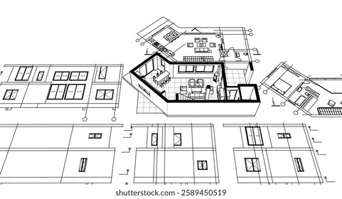 architecture sketch of a residential building 3d