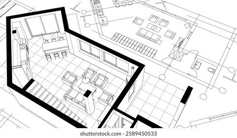 architecture sketch of a residential building 3d