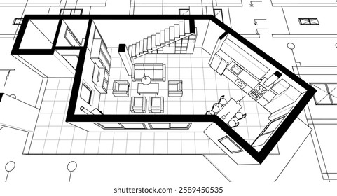 architecture sketch of a residential building 3d