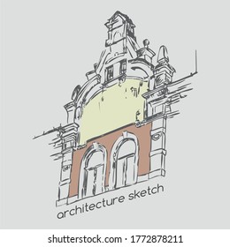Esbozo de arquitectura, ilustración gráfica vectorial