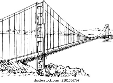 Architecture sketch vector illustration, San Francisco. Drawing urban landscape black and white graphics San Francisco, Liner sketches architecture and vector.