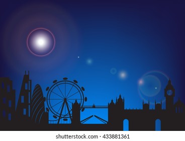 Architecture skyline of London by night, Silhouette skyline of london England ,Vector illustration