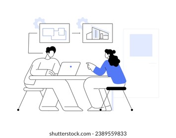 Architecture software abstract concept vector illustration. Colleagues use modeling software for new estate design development, architectural firm office, construction planning abstract metaphor.