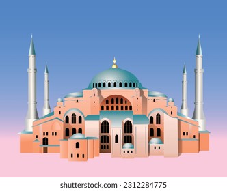 Vektorgrafik-Architektur Südosteuropas. Alte Moschee in Istanbul (Türkiye)