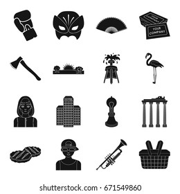 architecture, sport, theater and other web icon in black style.printing, weather, tool icons in set collection.