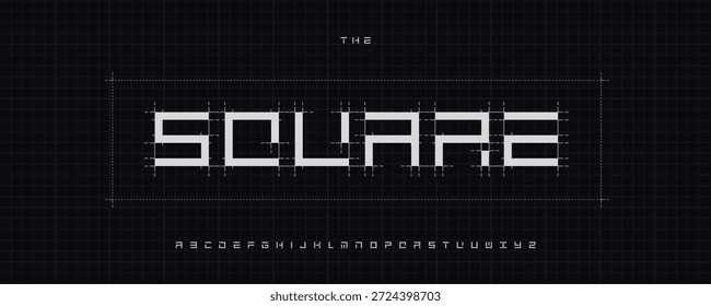 Architecture Square Stencil Font Logo Alfabeto Vector Blueprint Letters Set Tipografía geométrica, Dibujo técnico Título tipográfico Texto, titular, logotipo, Fuentes de arquitecto. Tipografía de Vector