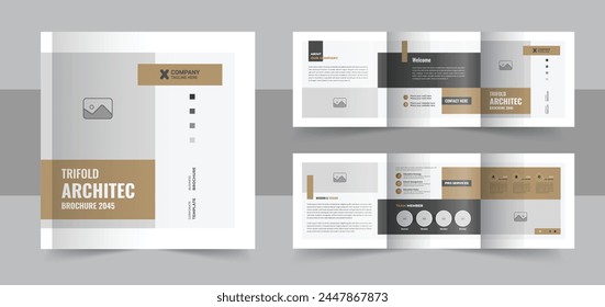 Architecture square trifold brochure template design, Construction and renovation square trifold or corporate square tri fold brochure. Business Square Trifold Brochure Template Design