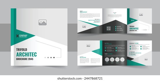 Architecture square trifold brochure template design, Construction and renovation square trifold or corporate square tri fold brochure. Modern business square trifold brochure template design