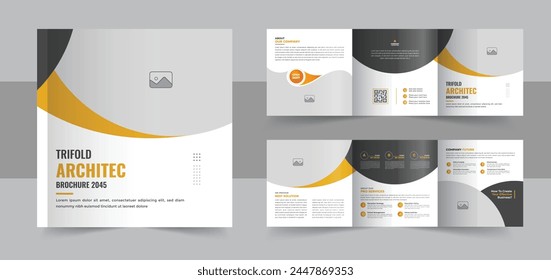 Architecture square trifold brochure template design, Construction and renovation square trifold or corporate square tri fold brochure template. Square trifold poster flyer pamphlet brochure cover