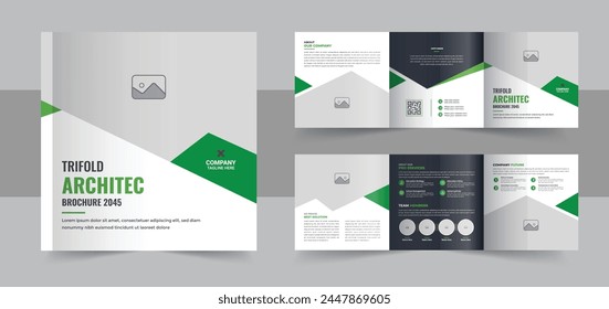 Architecture square trifold brochure template design, Construction and renovation square trifold or corporate square tri fold brochure template, square trifold company profile brochure layout