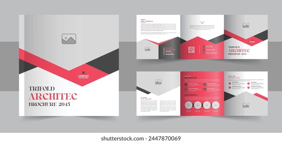 Architecture square trifold brochure template design, Construction and renovation square trifold or corporate square trifold brochure template. real estate, construction, home selling business trifold