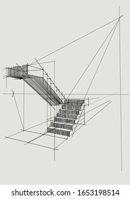 Architecture Stair drawing perspective Vector illustration 