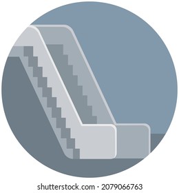 Escalera de arquitectura, ascensor y ascensor. Escaladora, escalera móvil para transportar personas icono. Vehículo de transporte con escaleras y pasamanos. Ilustración vectorial de escalador automático