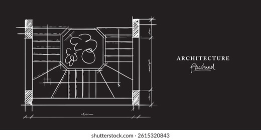Architecture stairs details freehand drawing, Sketch Hand drawn Drawing design.