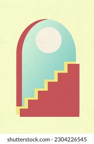 Architecture stairs elements and moon poster illustration.