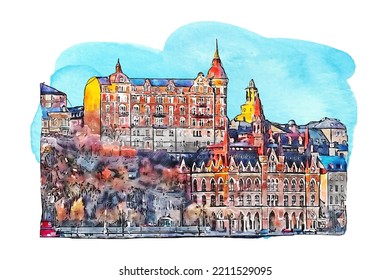 Architektur-Strümpfe mit Süßwasser, handgezeichnet, einzelne Illustration auf weißem Hintergrund